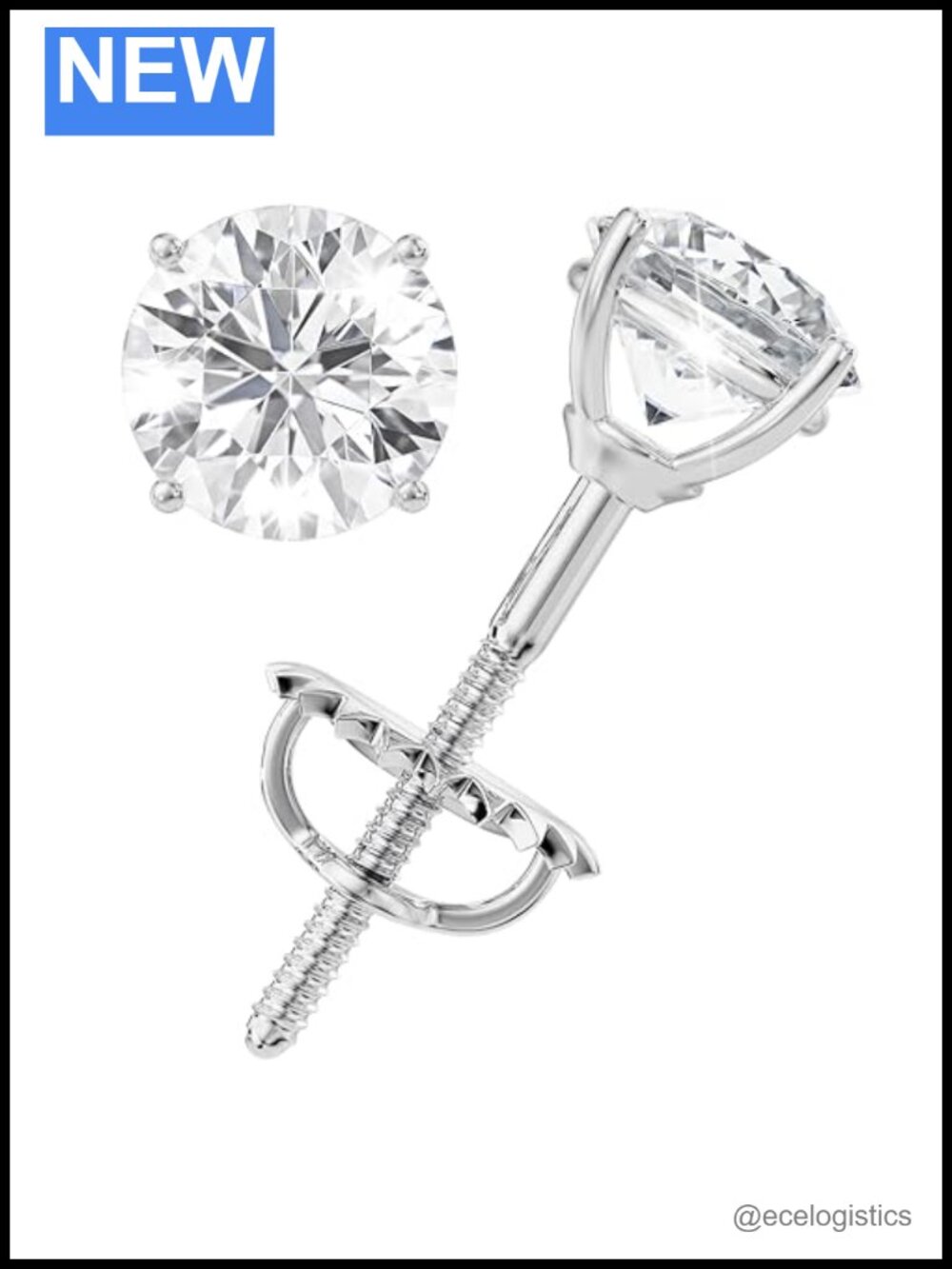 Moissanite Stud Earrings 14K White Gold Plated 925 Sterling Silver